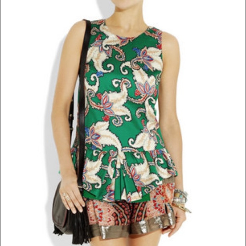 Thakoon paisley green peplum shirt